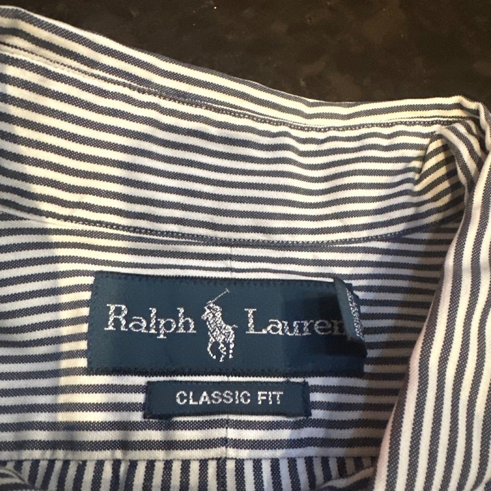 Ralph Lauren Classic Fit Striped Button Down Shirt Mens 17 34/35 Navy White